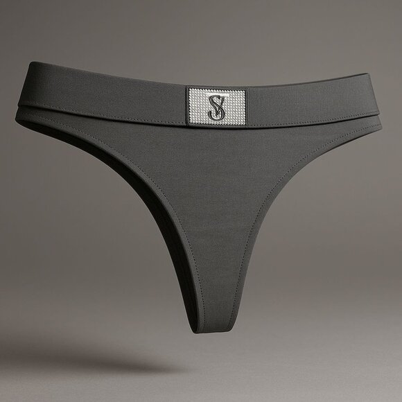 Victoria's Secret Shine Patch Thong Panty Women's Large Black Rhinestone VS Logo - Picture 16 of 16